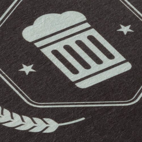 Square cardboard beer coaster.