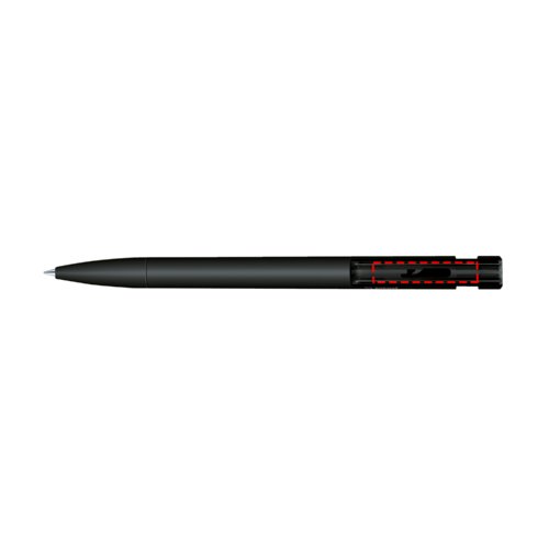 Black bioplastic ballpoint pen with clip and push mechanism.