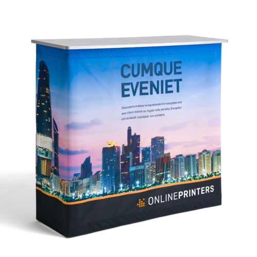 Foldable textile counter with shelf.