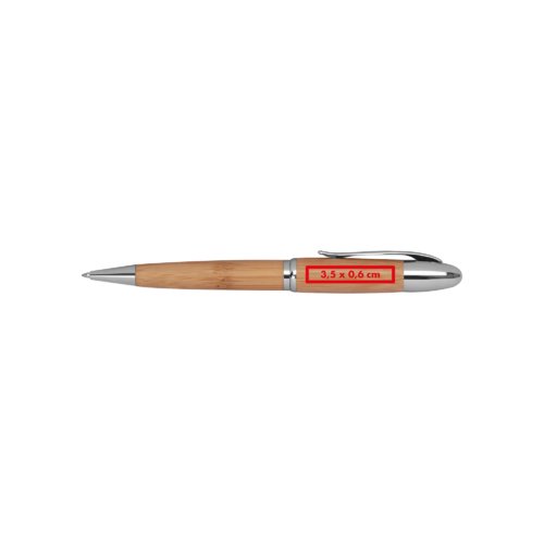 Wood-colored twist ballpoint pen made of bamboo with metal elements.