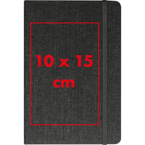 Dark notebook with elastic band closure.