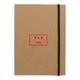Brown writing folder with elastic band closure.