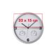 Silver wall clock with integrated thermometer and hygrometer.